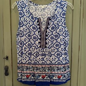 Daniel Rainn Navy and White Floral Blouse